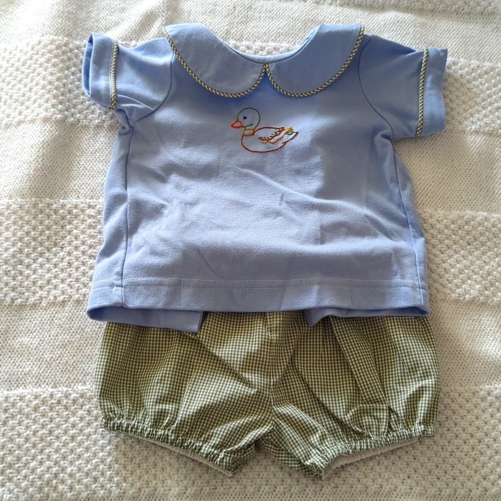 Embroidered Duck Peter Pan Collar and Bloomers Set 9 month
